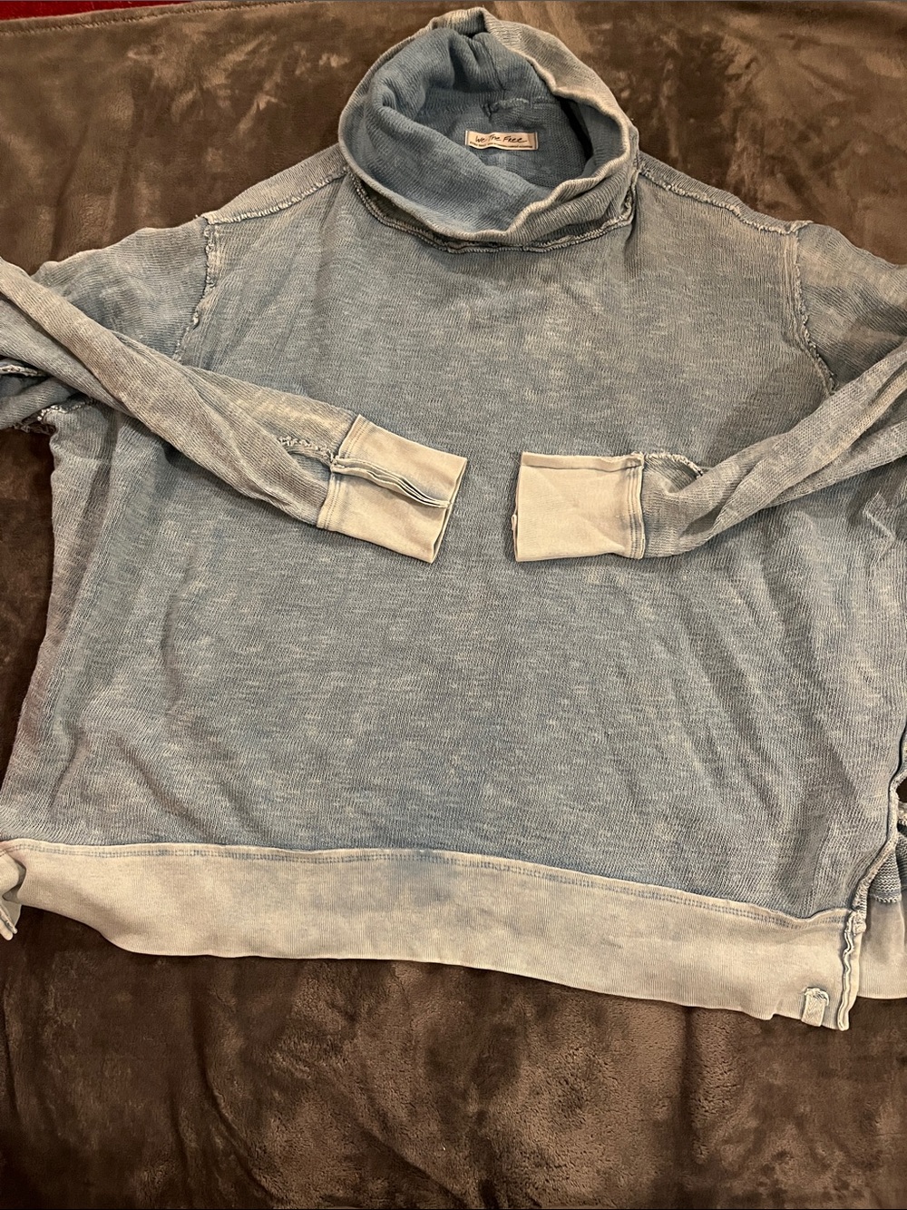 We The Free Light Blue Washed Cowl Neck Sweater